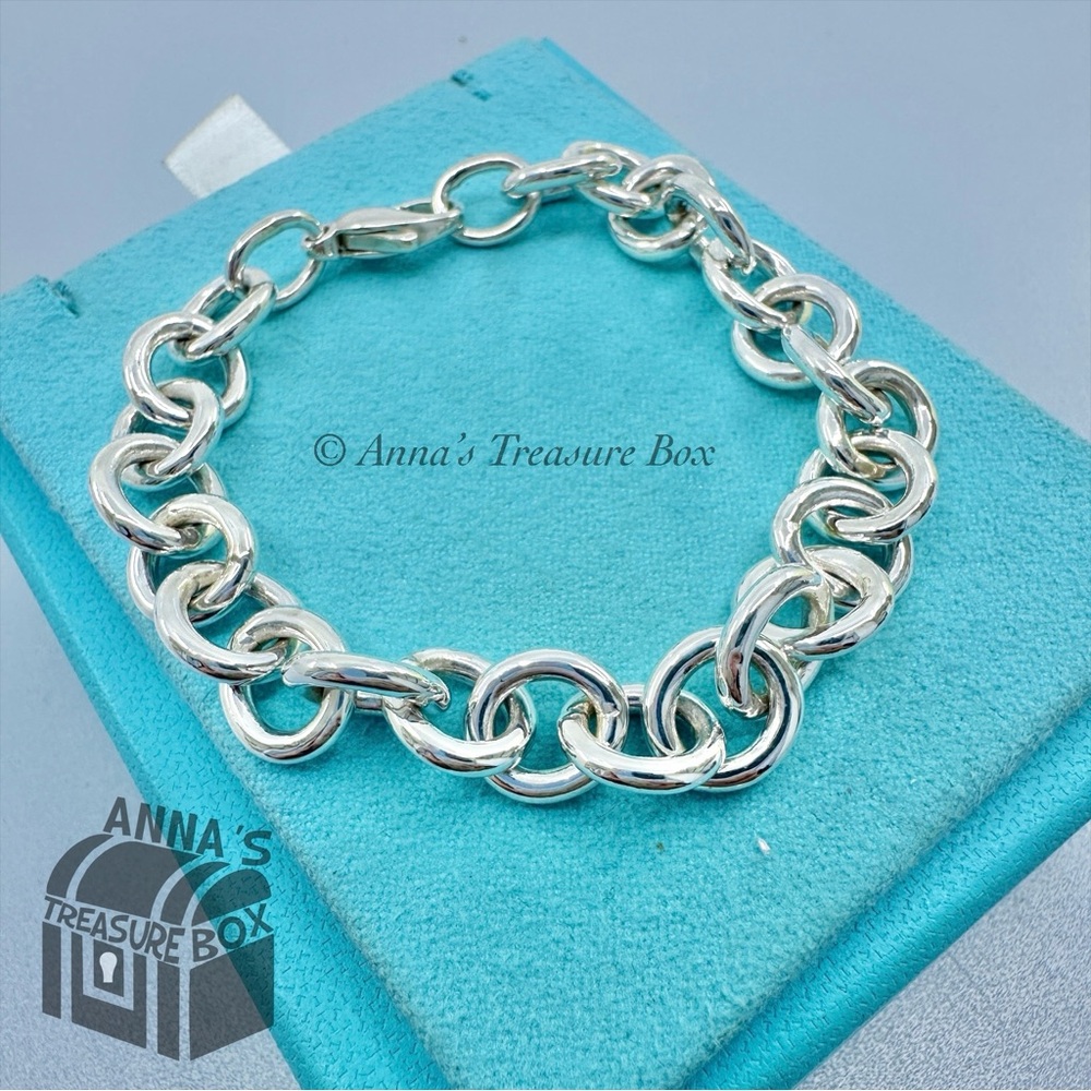 Tiffany & Co. 925 Silver Round Link MEDIUM 7.5" Bracelet (pouch)